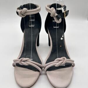 Journee Signature Sandal Women 8 Black Bone Leather Jettah Ankle Strap Heels NEW